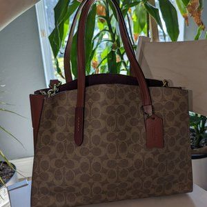 Coach Signature Charlie Medium Satchel 31210 Brown-Red-Gold